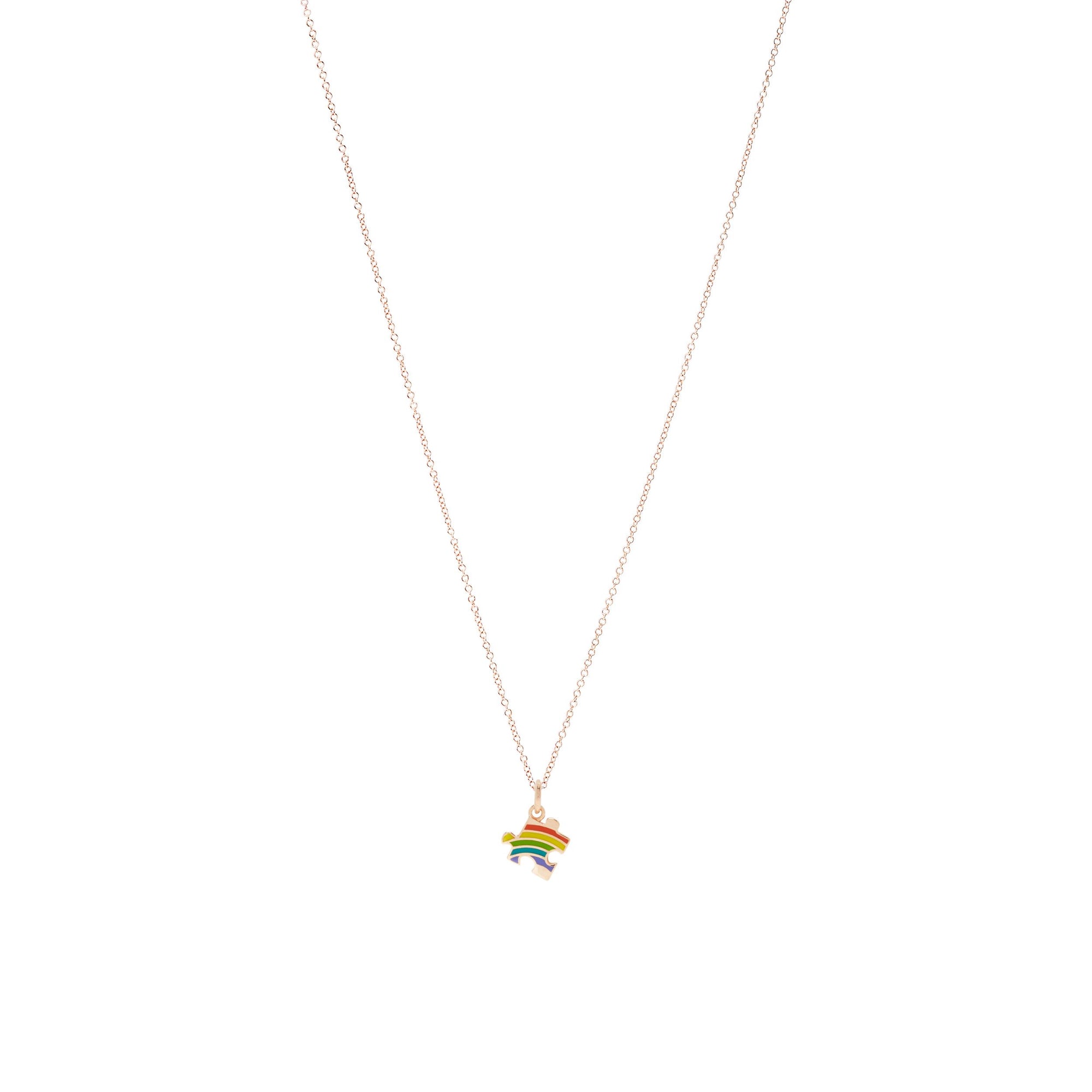 Puzzle rose gold & rainbow enamel Charm - Rose Gold & Multicolor