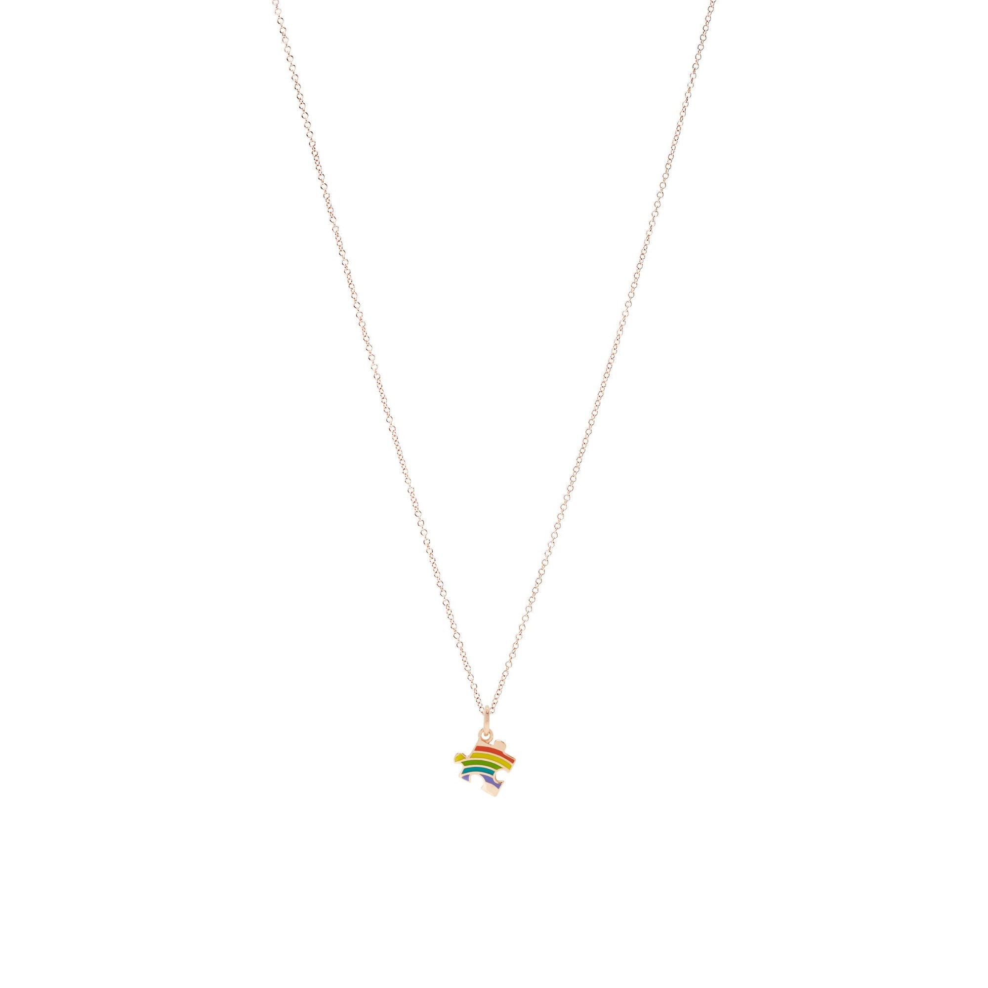 Puzzle rose gold & rainbow enamel Charm - Rose Gold & Multicolor