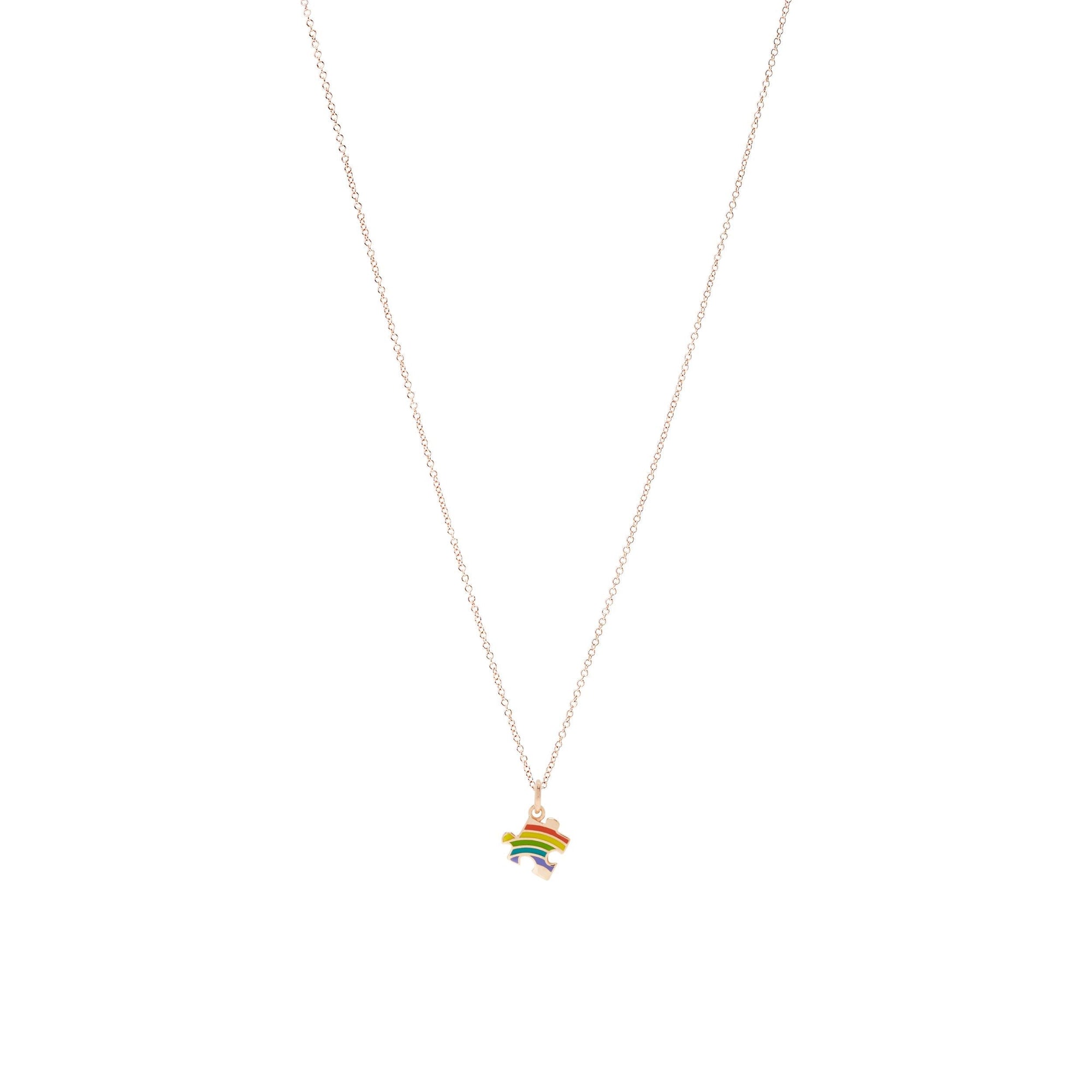 Puzzle charm in 9K rose gold and rainbow enamel - Rose Gold