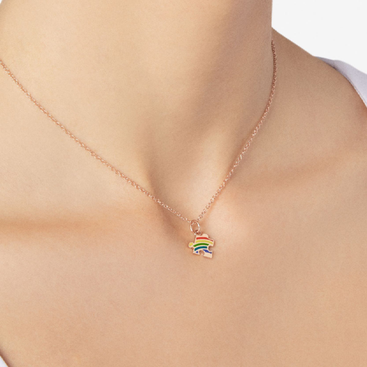 Puzzle rose gold & rainbow enamel Charm - Rose Gold & Multicolor