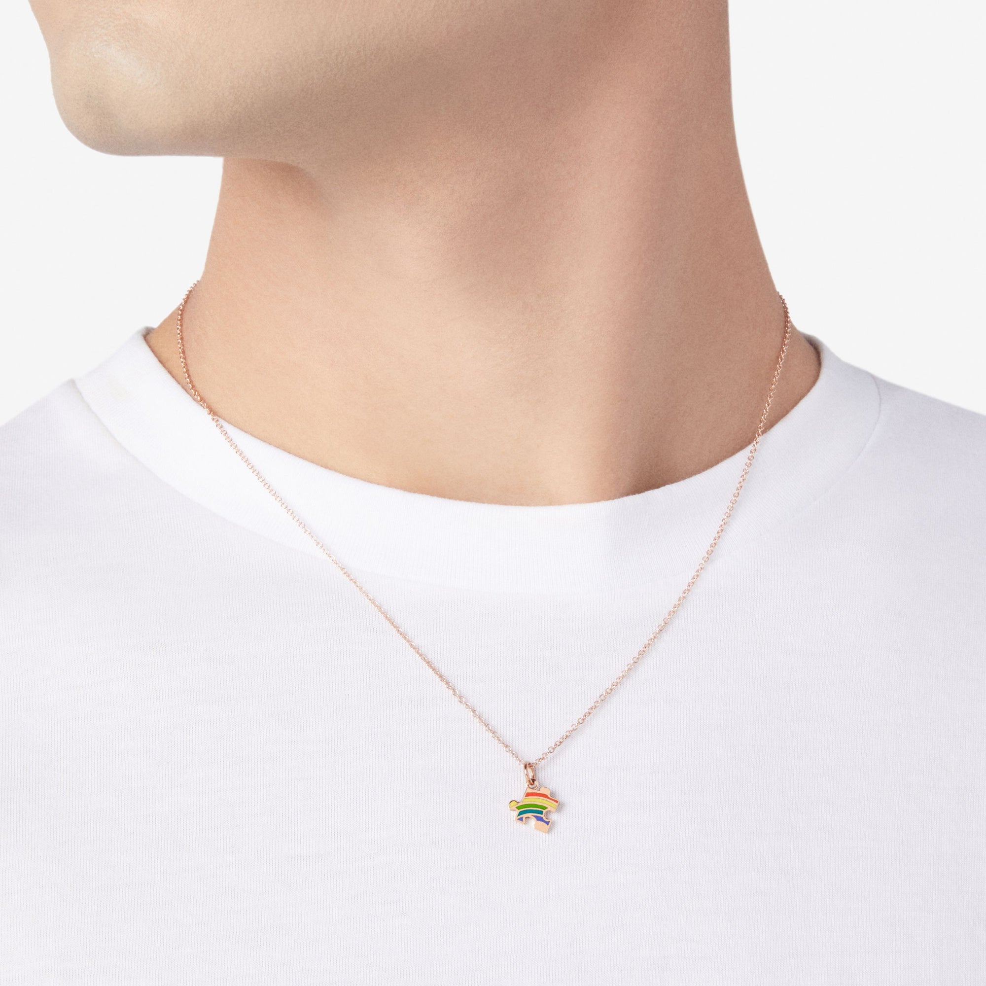 Puzzle rose gold & rainbow enamel Charm - Rose Gold & Multicolor