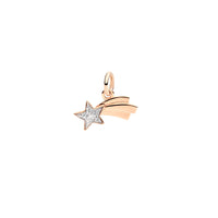 9K rose gold 3D Star Comet charm with glitter enamel Black cord included - Rose Gold