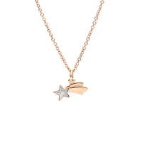9K rose gold 3D Star Comet charm with glitter enamel Black cord included - Rose Gold