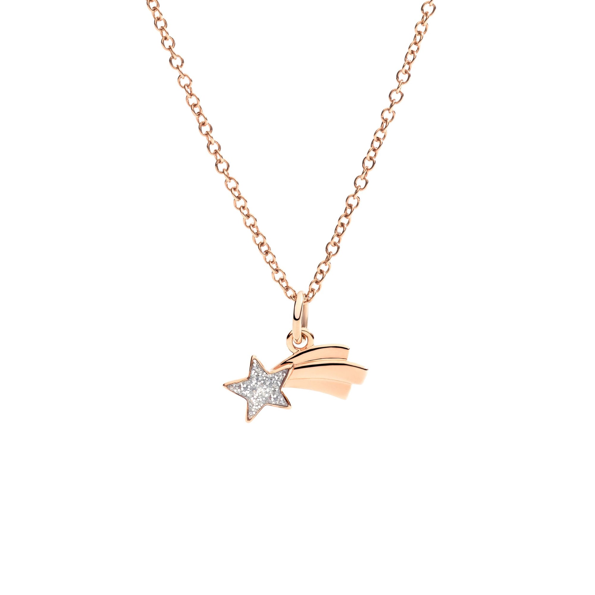 9K rose gold 3D Star Comet charm with glitter enamel Black cord included - Rose Gold