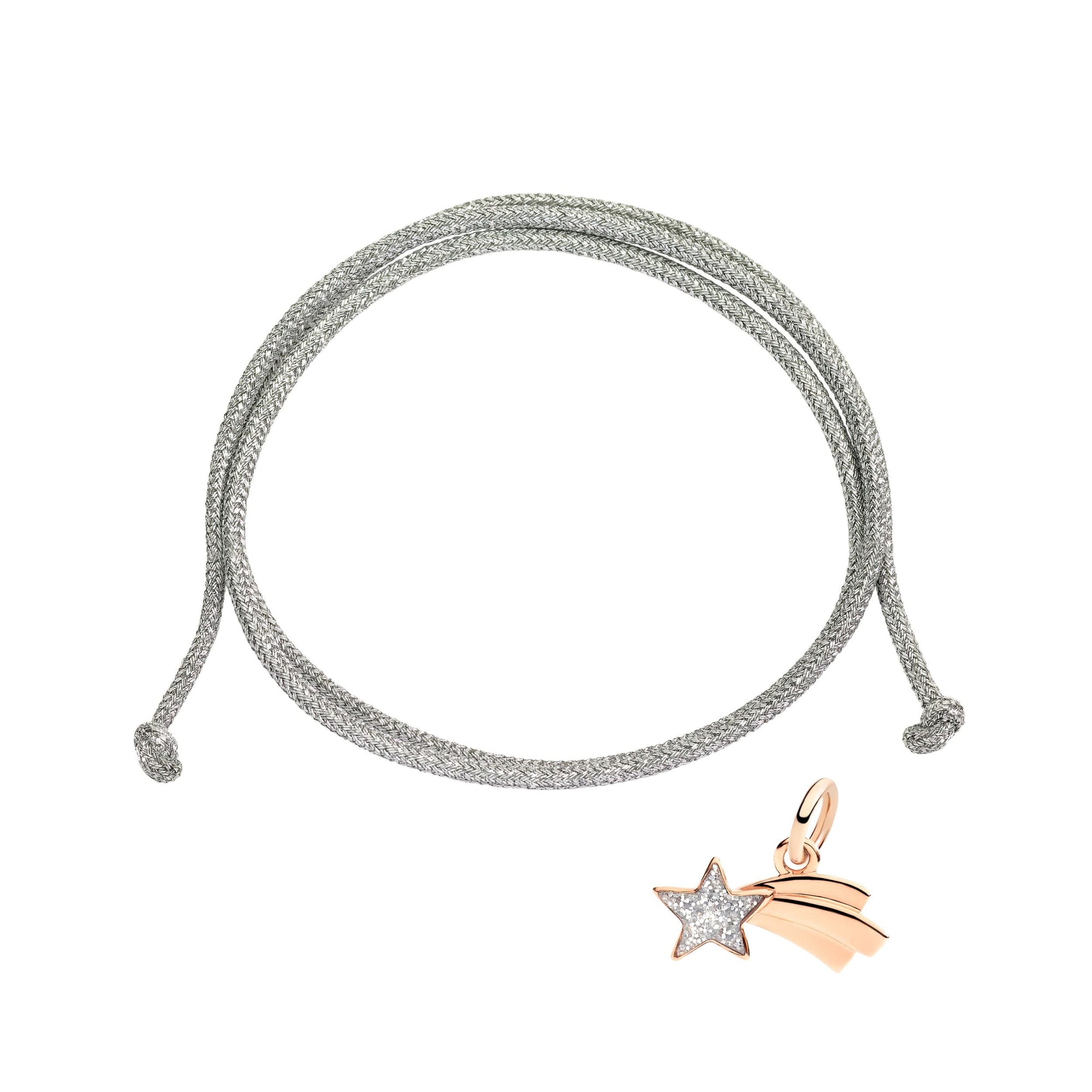 9K rose gold 3D Star Comet charm with glitter enamel Black cord included - Rose Gold