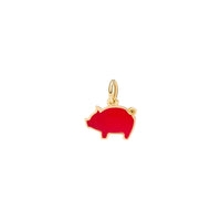 Pig yellow gold & red enamel Charm - Yellow Gold & Red