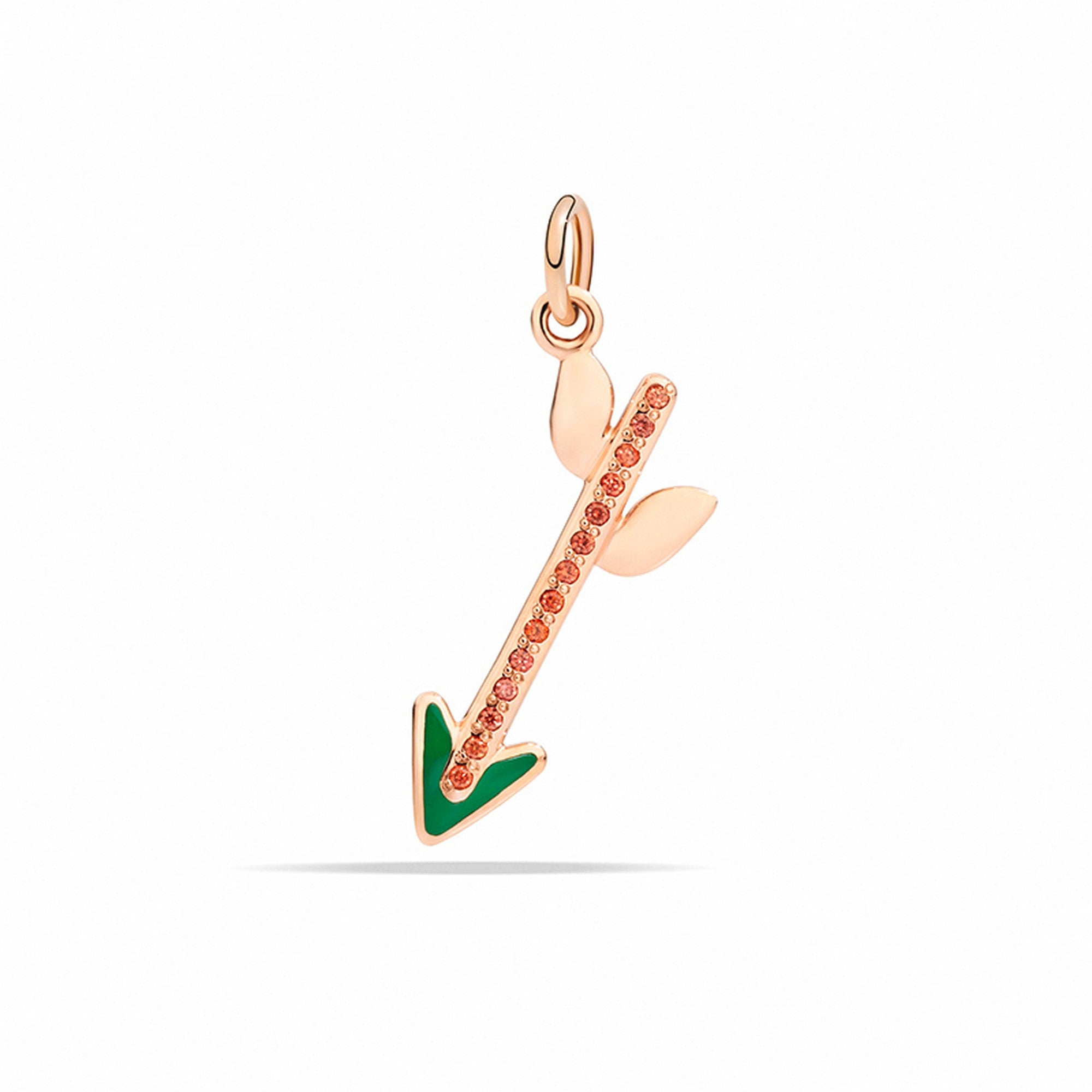 Charm Arrow Nature 9K Rose Gold Enamel Orange Sapphires - Rose Gold