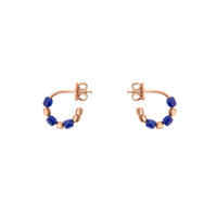 Small open circle earrings in 9K rose gold with mini granelli in 9K rose gold and blue ceramic Sold as a pair - Rose Gold
