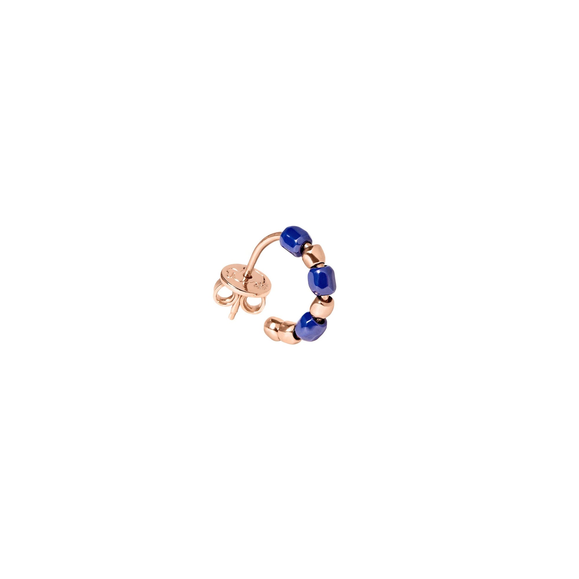 Small open circle earrings in 9K rose gold with mini granelli in 9K rose gold and blue ceramic Sold as a pair - Rose Gold