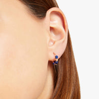 Small open circle earrings in 9K rose gold with mini granelli in 9K rose gold and blue ceramic Sold as a pair - Rose Gold