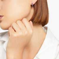 Small open circle earrings in 9K rose gold with mini granelli in 9K rose gold and blue ceramic Sold as a pair - Rose Gold