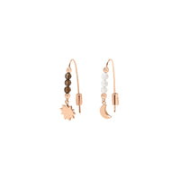 Hanging Moon & Sun earrings in 9K rose gold with smoky quartz and moonstone Pair - Rose Gold