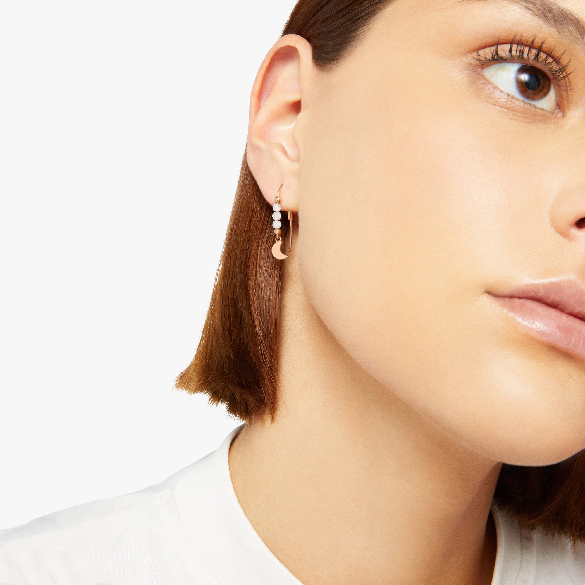 Hanging Moon & Sun earrings in 9K rose gold with smoky quartz and moonstone Pair - Rose Gold