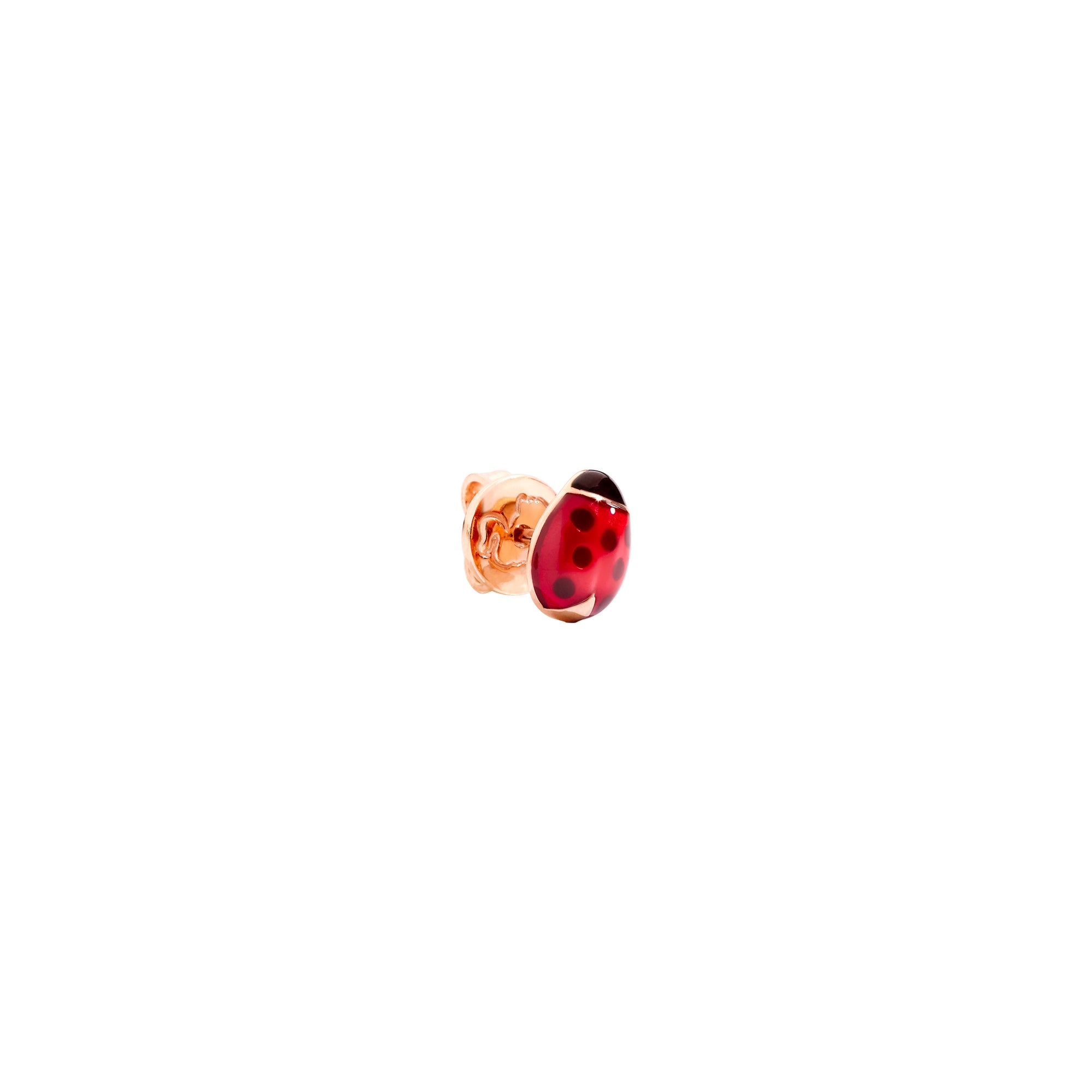9K Rose Gold And Red And Black Enamel Ladybug Stud Earring Half Pair - Rose Gold