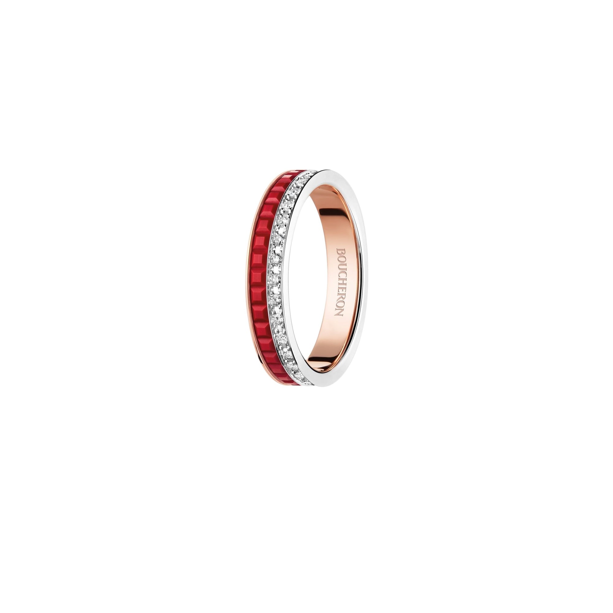 Quatre Red Edition pink and white gold red hyceram & diamonds Wedding Band - White & Pink & Red