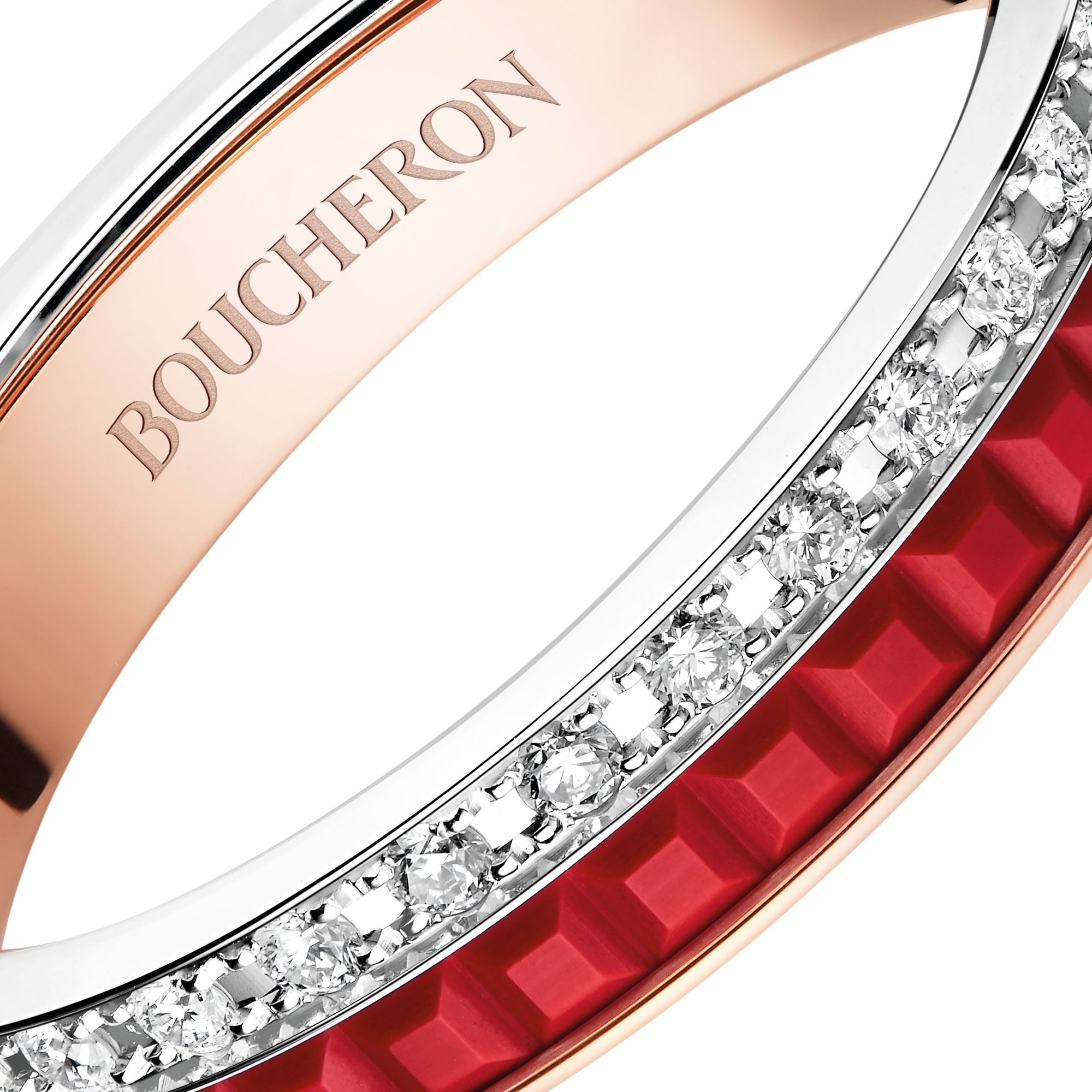 Quatre Red Edition pink and white gold red hyceram & diamonds Wedding Band - White & Pink & Red