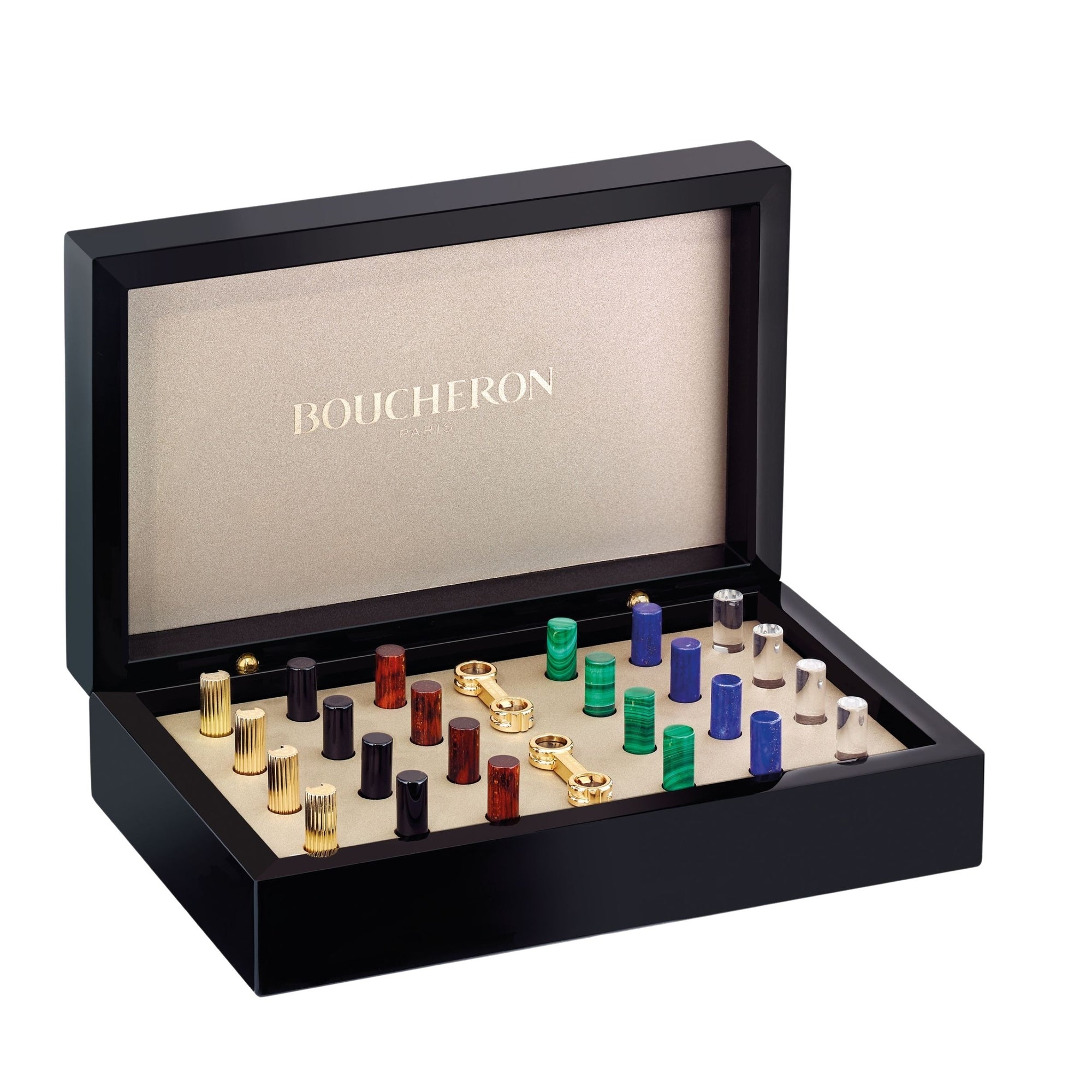 Box yellow gold wood & onyx Cufflinks - Yellow