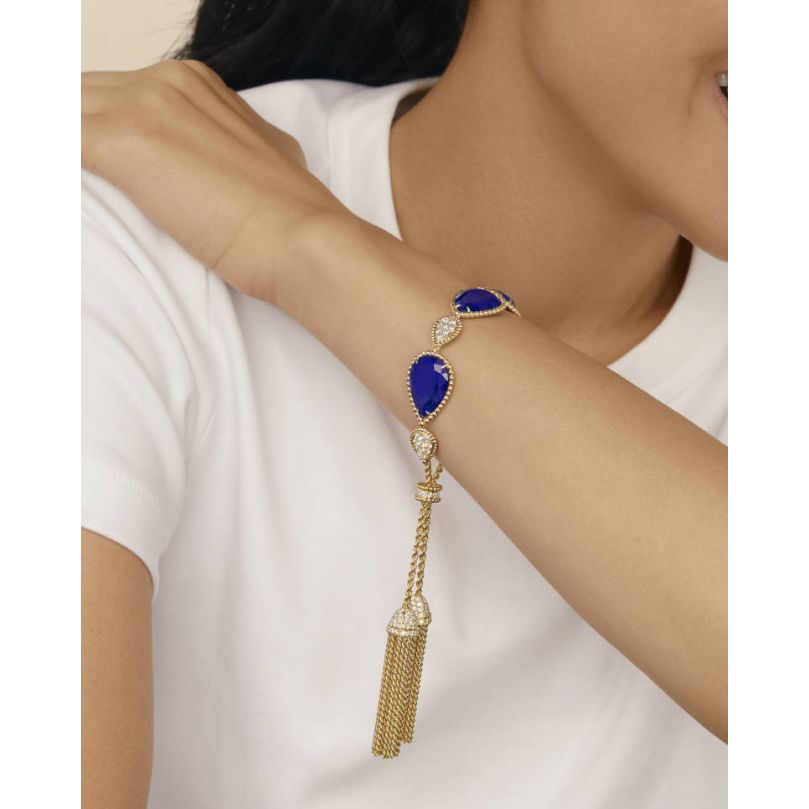 Serpent Bohème Pompon Multi-Motifs yellow gold lapis lazuli & diamonds Bracelet - Yellow