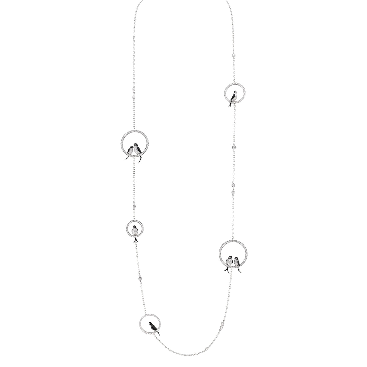 Hirunda The Swallow white gold diamonds & black lacquer Long Necklace - White & Black