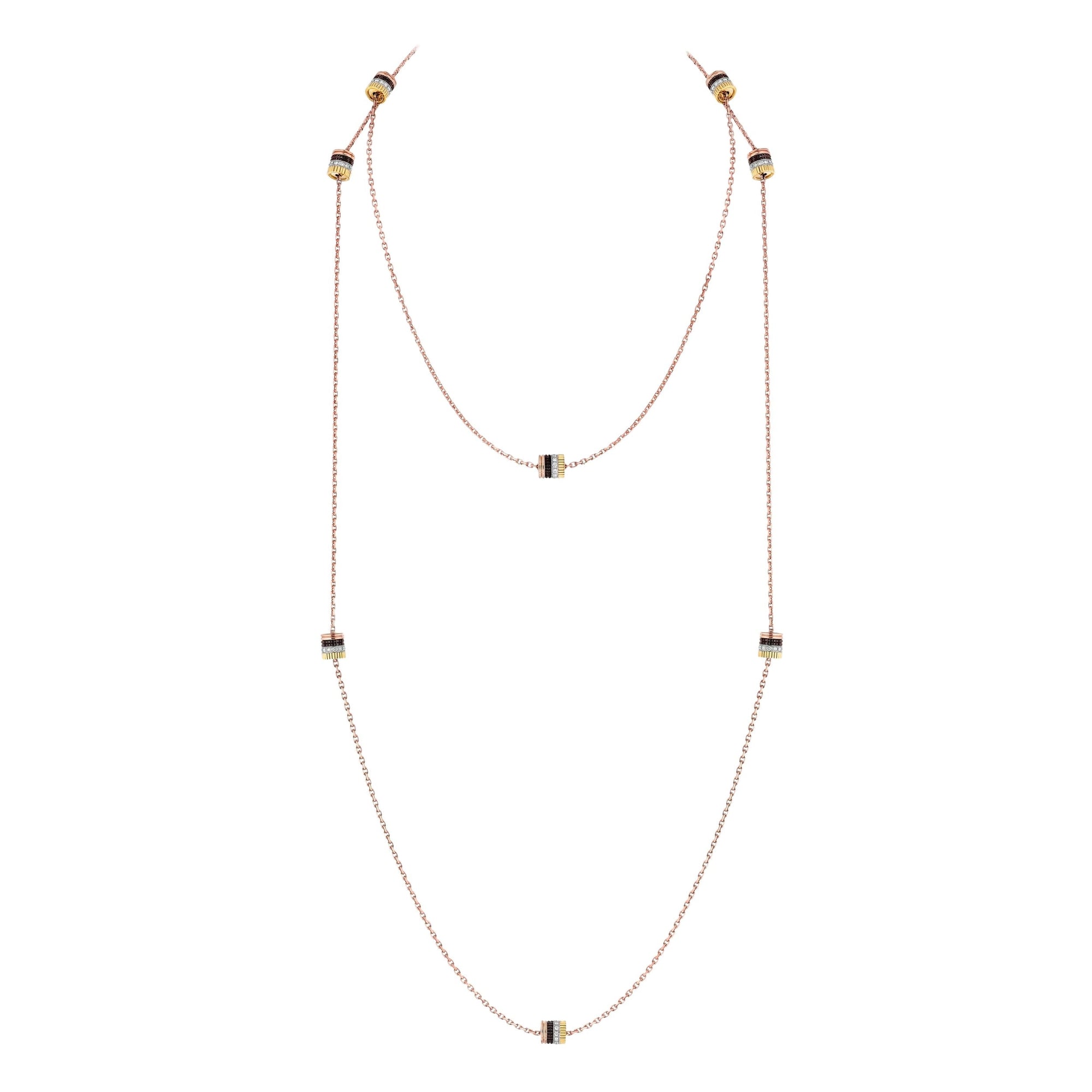 Quatre Classique 3 gold & diamonds Long Necklace - White & Yellow & Pink