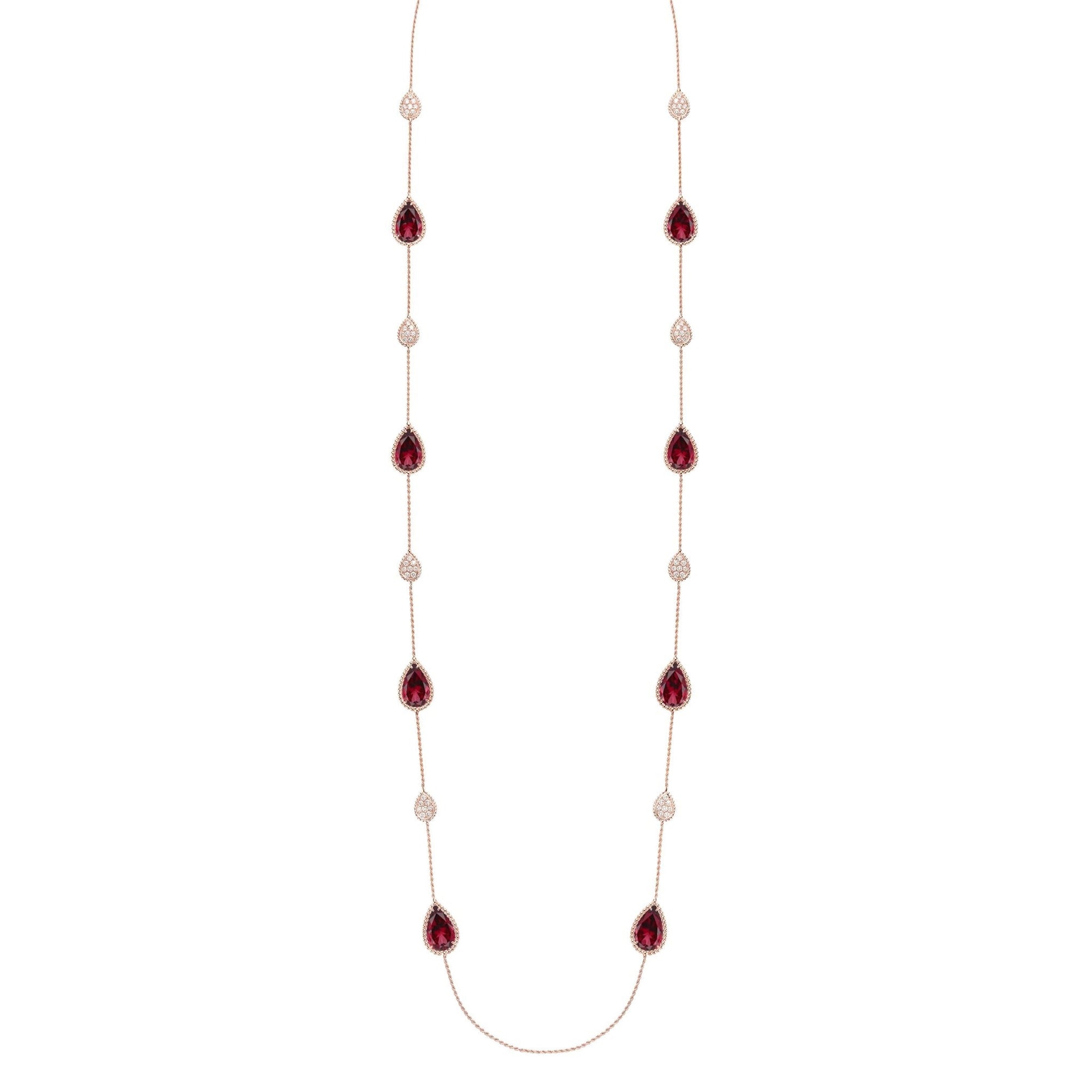 Serpent Boheme Multi-Motifs pink gold rhodolite garnet & diamonds Long Necklace - Yellow