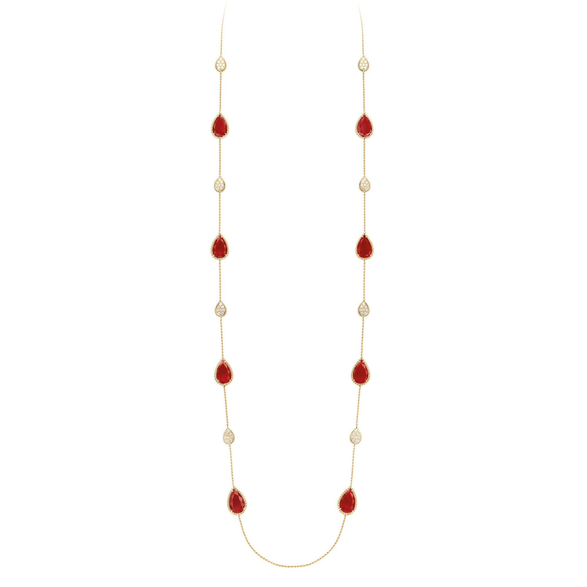 Serpent Boheme Multi-Motifs yellow gold carnelian & diamonds Long Necklace - Yellow