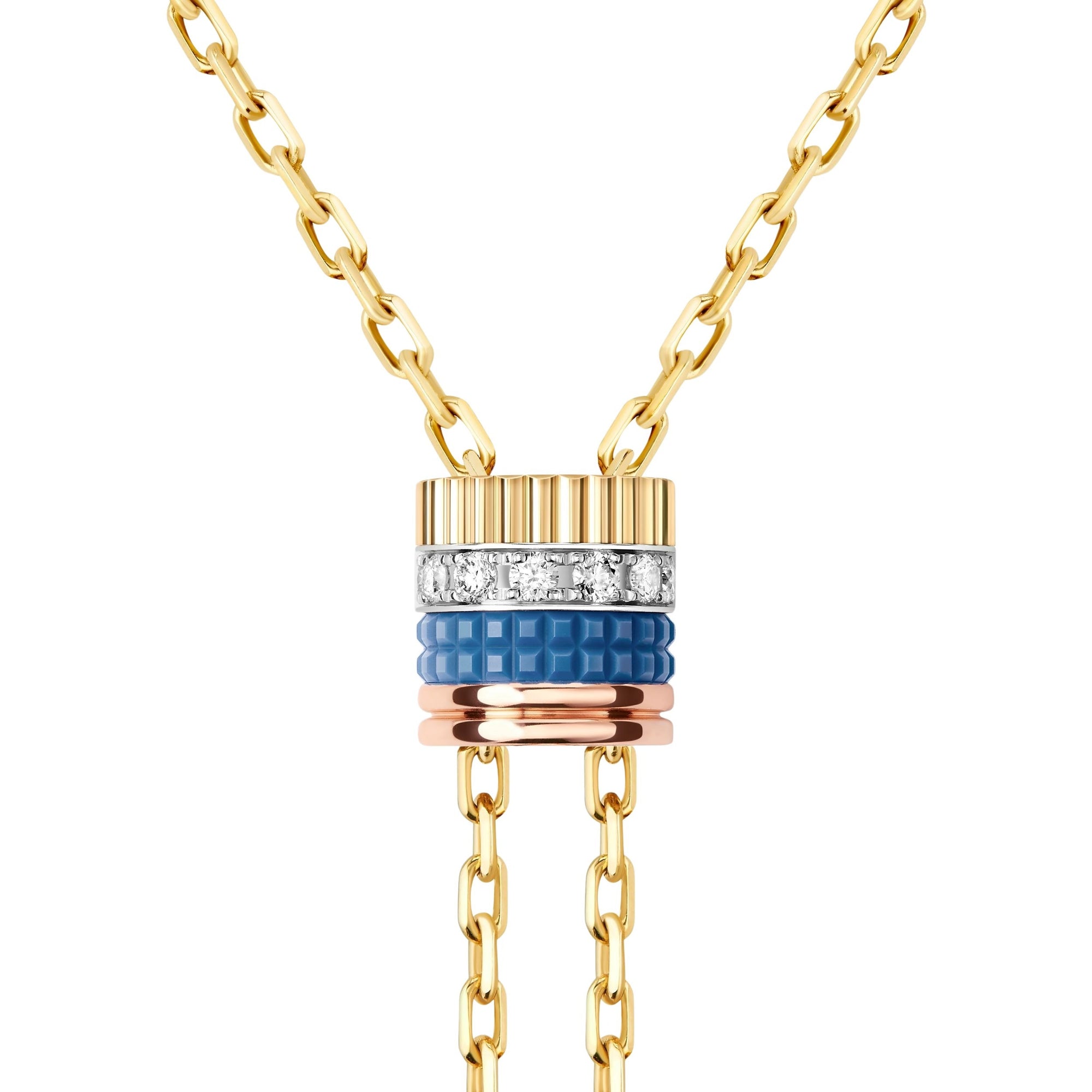 Mini Quatre Blue Edition Tie Necklace - White & Yellow & Pink
