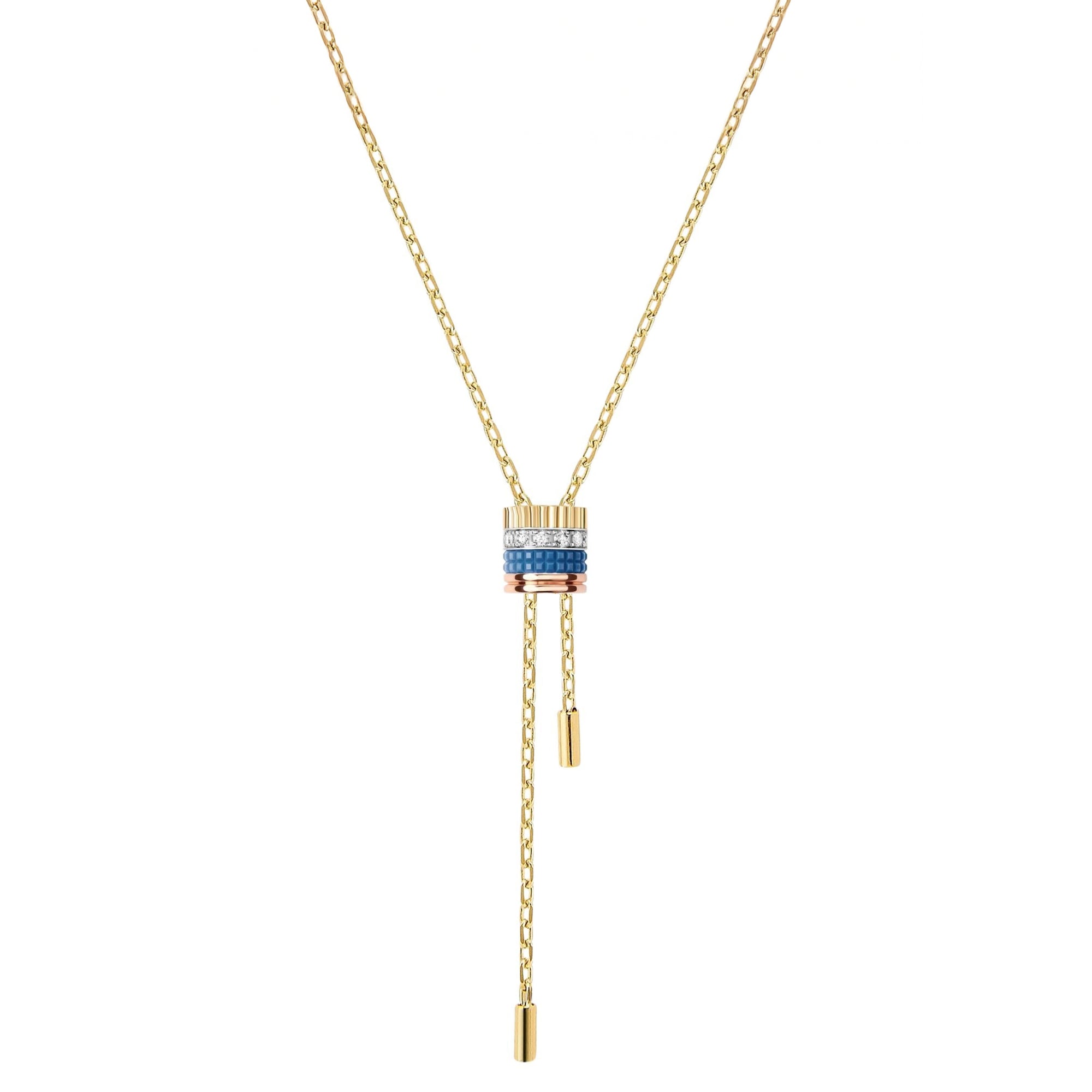 Mini Quatre Blue Edition Tie Necklace - White & Yellow & Pink