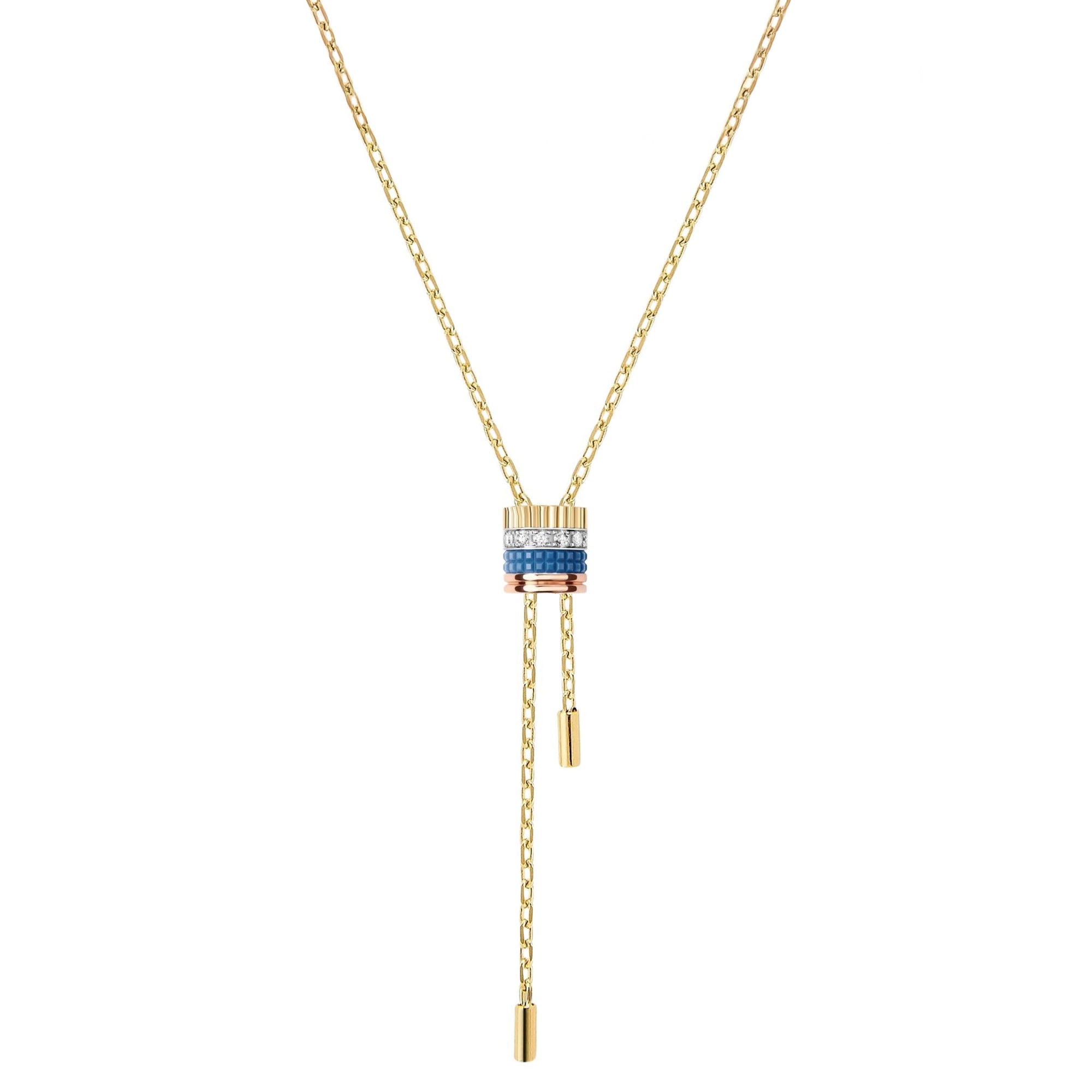 Mini Quatre Blue Edition Tie Necklace - White & Yellow & Pink