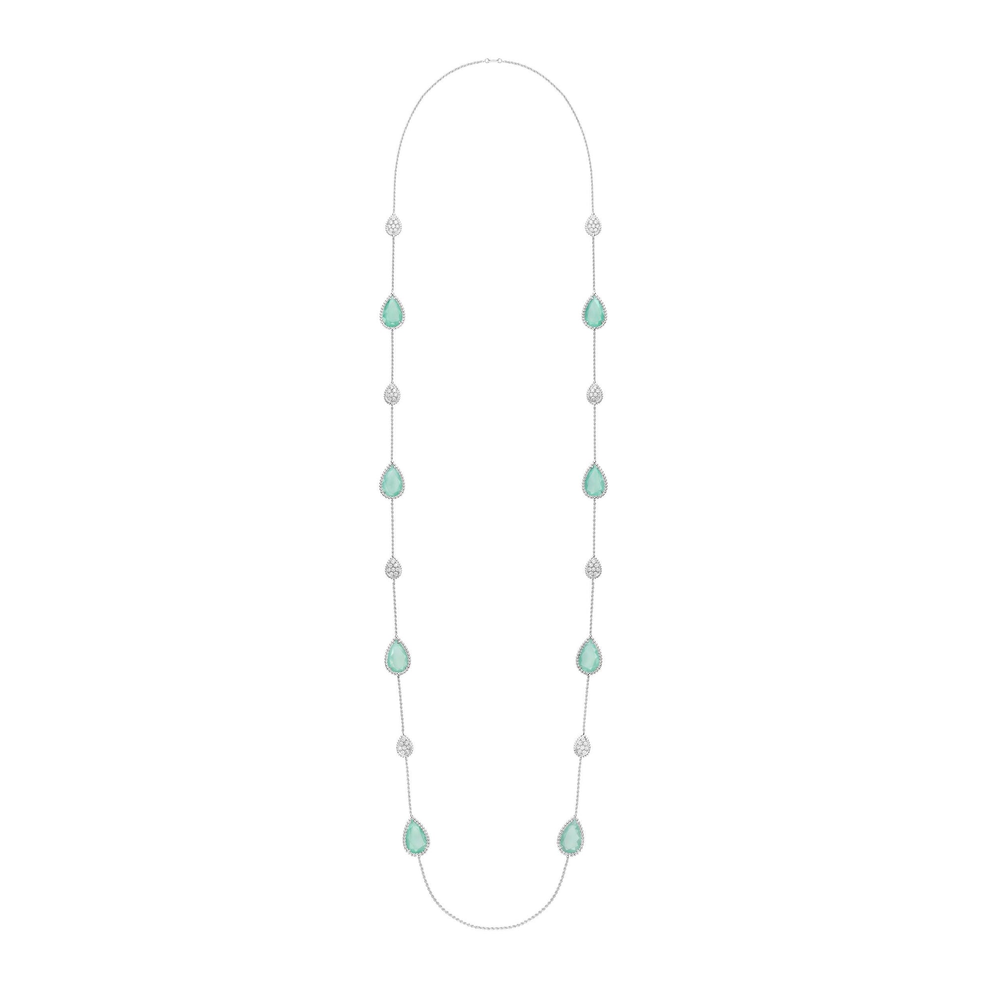 Serpent Bohème Multi-Motifs white gold & aquaprase diamonds Long Necklace - White