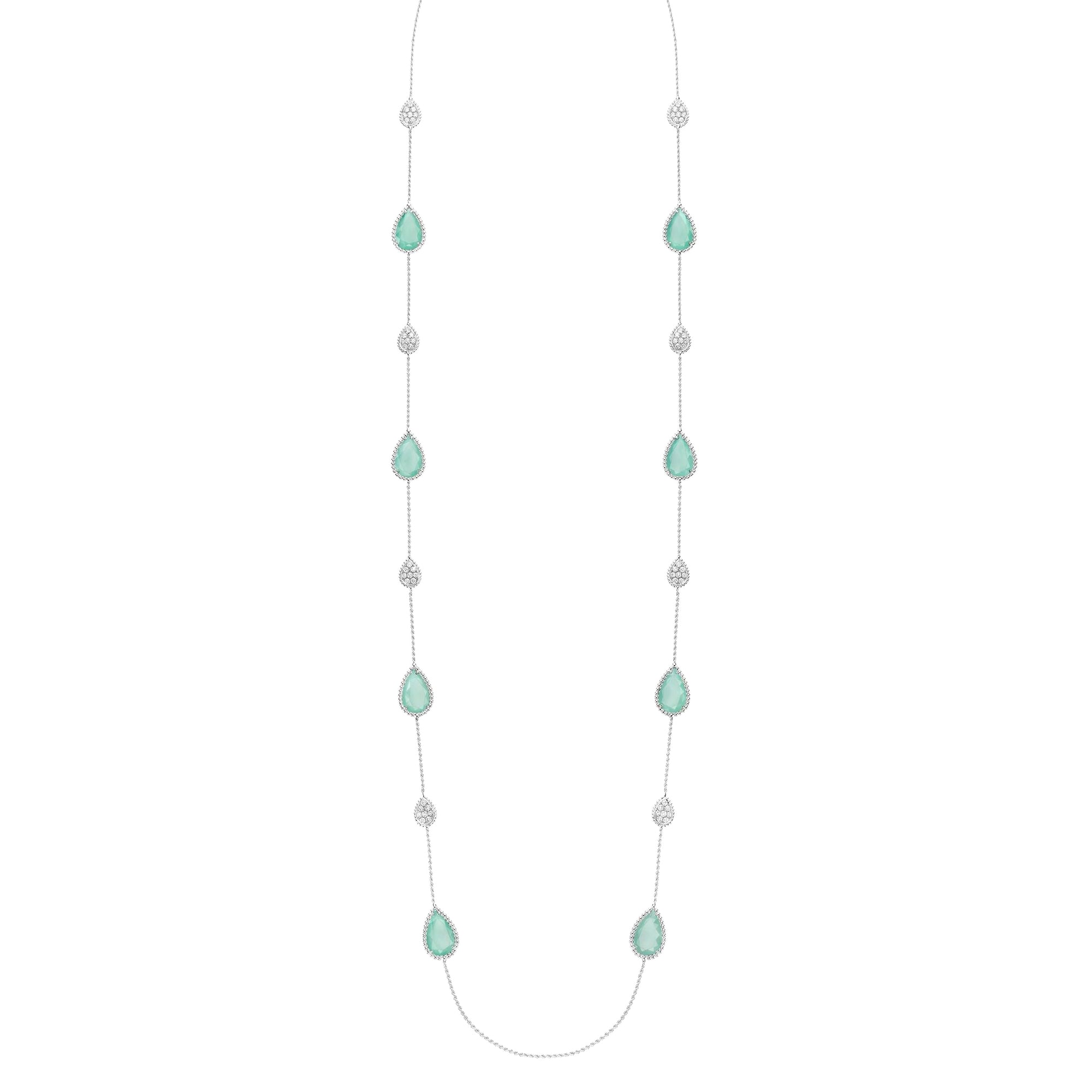 Serpent Bohème Multi-Motifs white gold & aquaprase diamonds Long Necklace - White