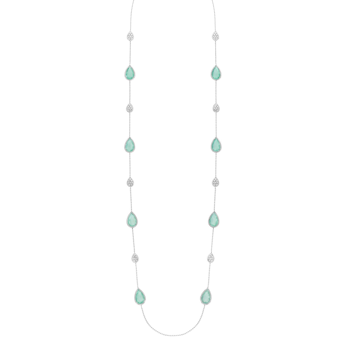 Serpent Bohème Multi-Motifs white gold & aquaprase diamonds Long Necklace - White
