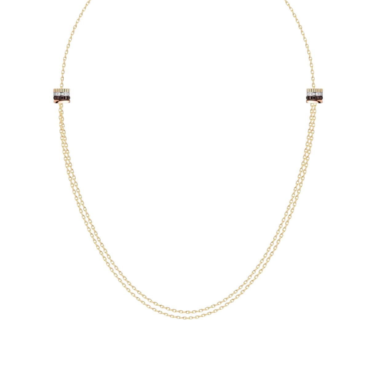 Quatre Classique 3 gold & brown round diamonds Necklace - White & Yellow & Pink