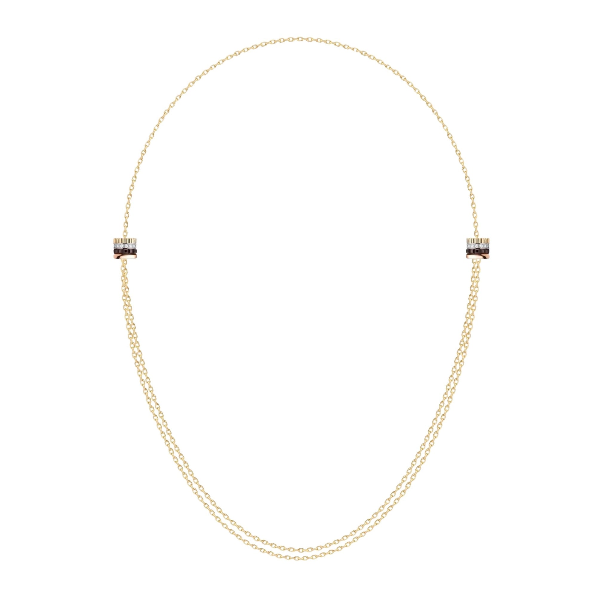 Quatre Classique 3 gold & brown round diamonds Necklace - White & Yellow & Pink