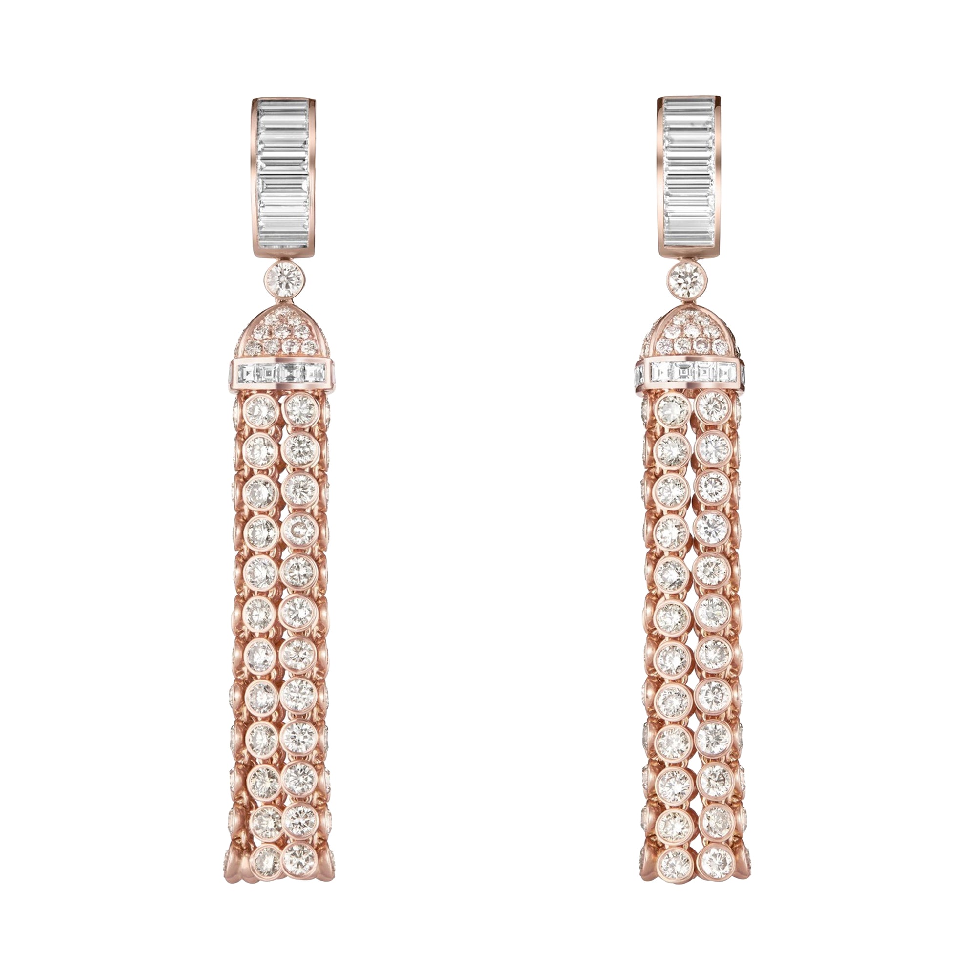 Pompon pink gold & diamonds Pendant Earrings - Pink