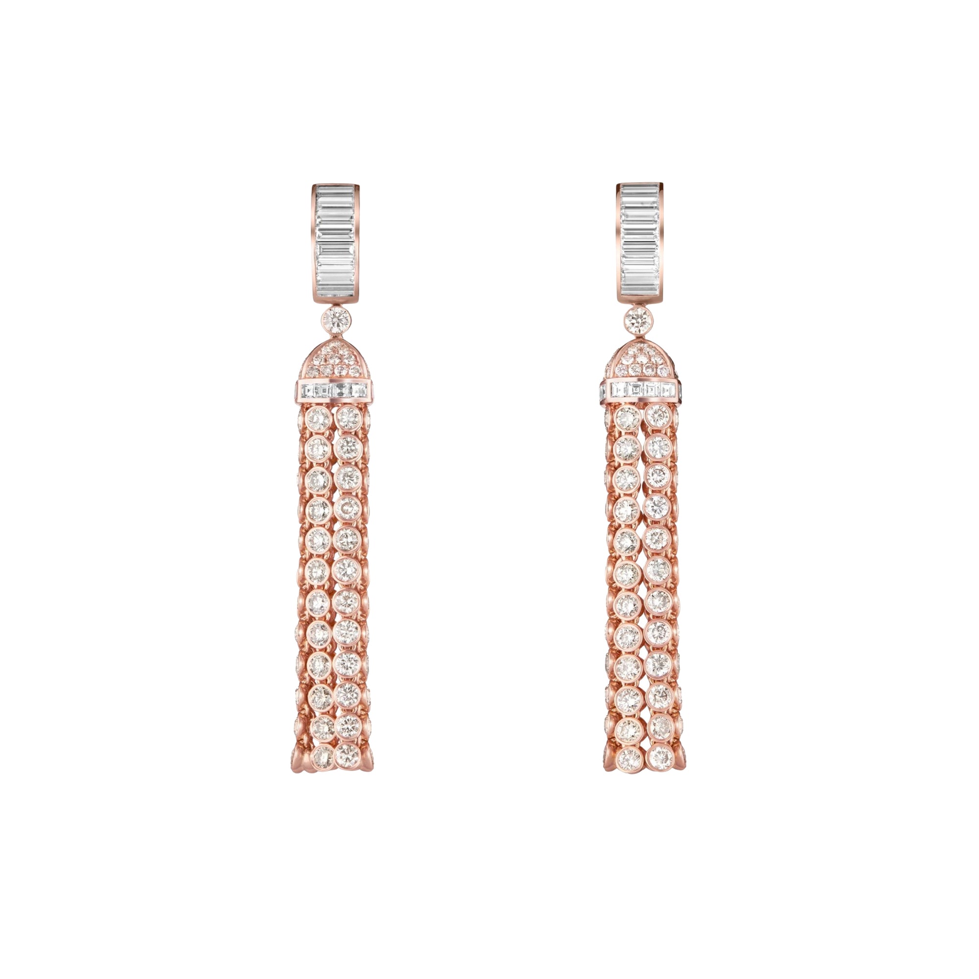 Pompon pink gold & diamonds Pendant Earrings - Pink