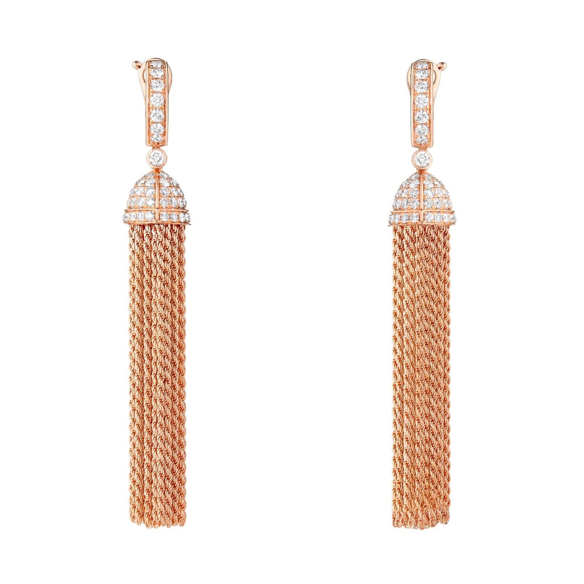 Pompon pink gold & diamonds Pendant Earrings - Pink