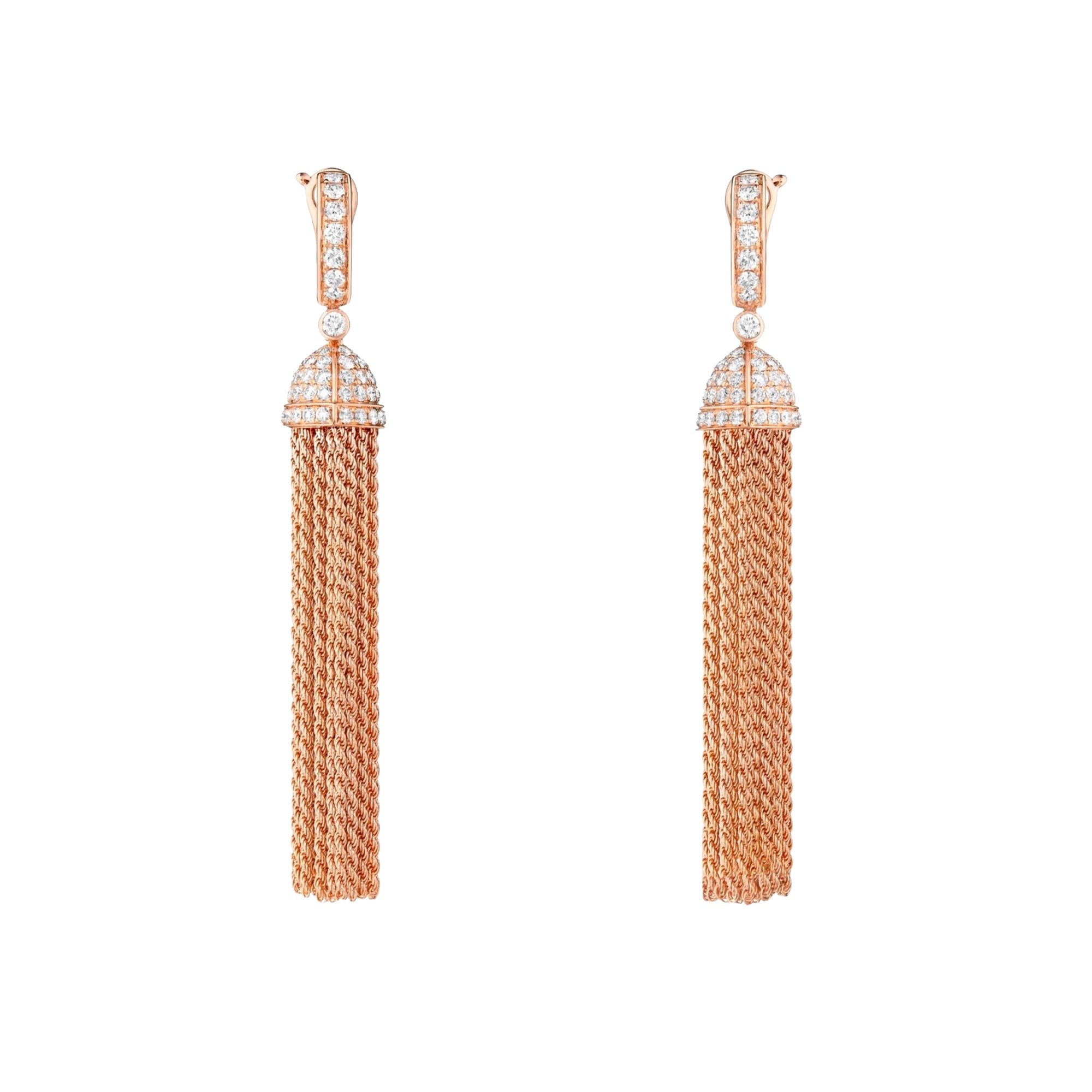 Pompon pink gold & diamonds Pendant Earrings - Pink