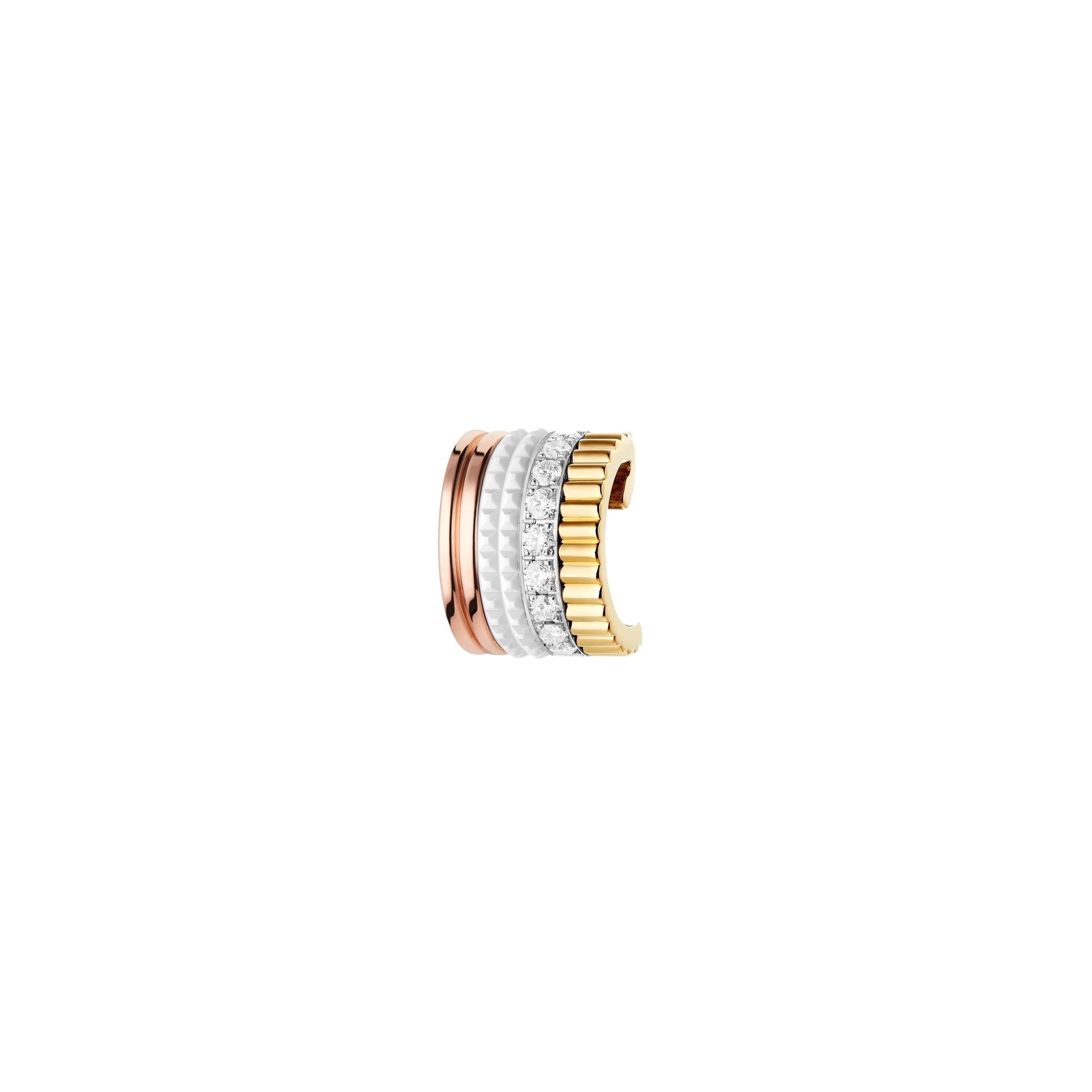 Quatre White Edition S 3 gold white hyceram & round diamonds Single Clip Earring - White & Yellow & Pink