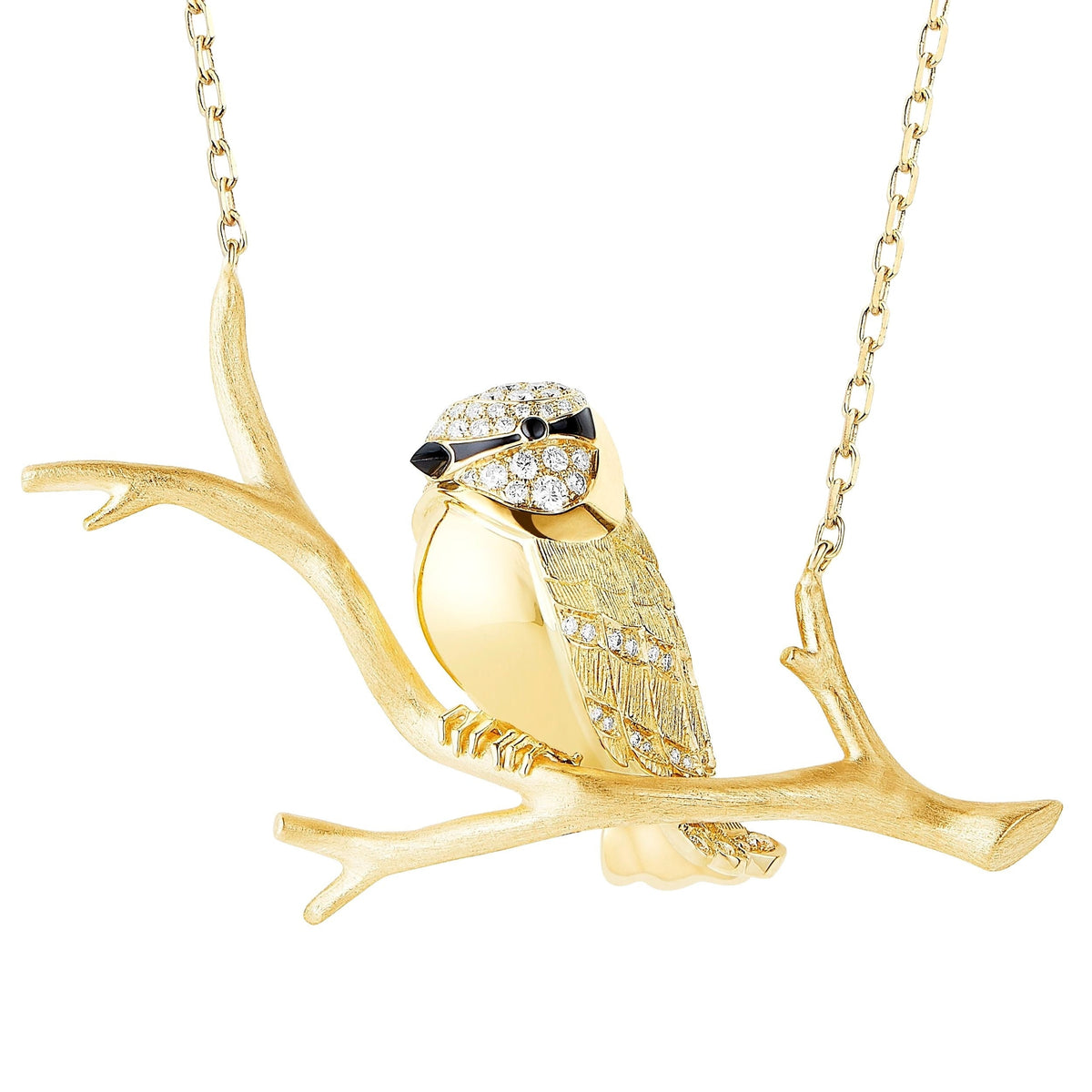 Meisa The Chickadee yellow gold diamonds onyx & black sapphires Long Pendant - Yellow & Black