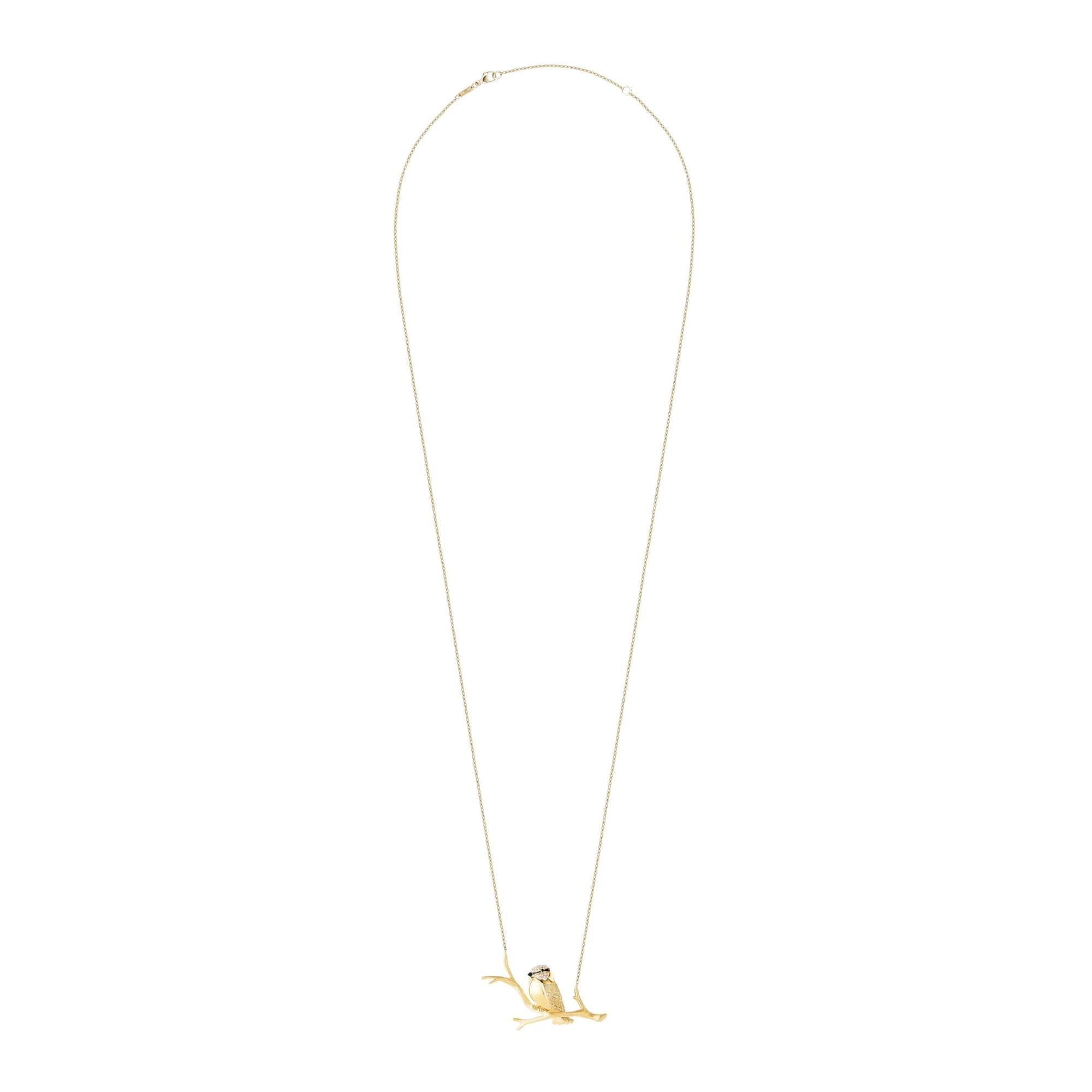 Meisa The Chickadee yellow gold diamonds onyx & black sapphires Long Pendant - Yellow & Black