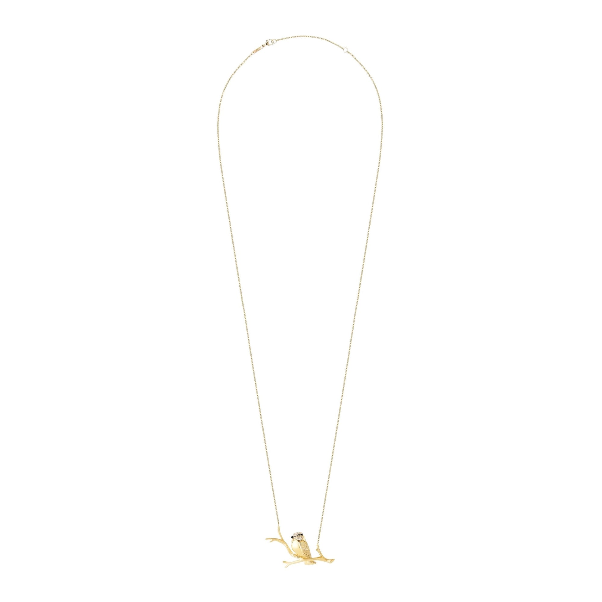 Meisa The Chickadee yellow gold diamonds onyx & black sapphires Long Pendant - Yellow & Black