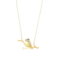 Meisa The Chickadee yellow gold diamonds onyx & black sapphires Long Pendant - Yellow & Black