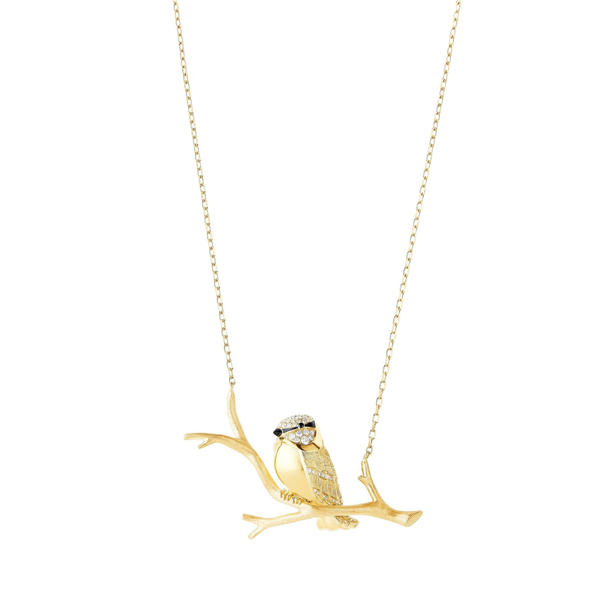 Meisa The Chickadee yellow gold diamonds onyx & black sapphires Long Pendant - Yellow & Black