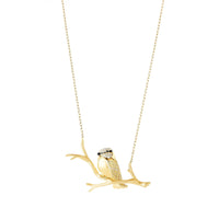 Meisa The Chickadee yellow gold diamonds onyx & black sapphires Long Pendant - Yellow & Black