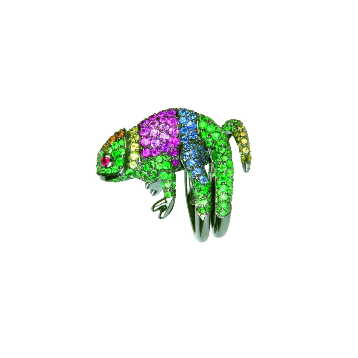 Masy The Chameleon sapphires rubies & tsavorites Ring - Black