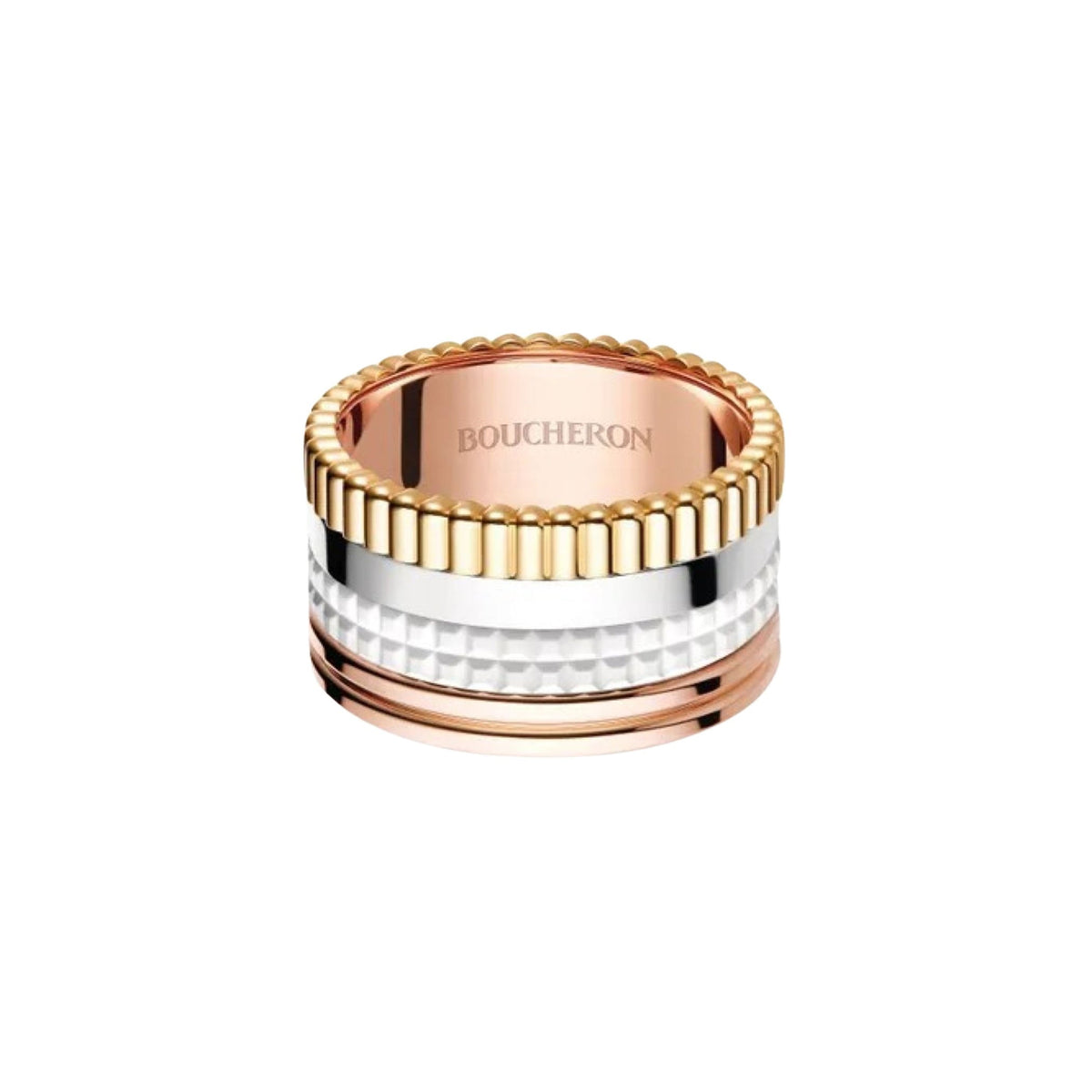 Quatre White Edition L 3 gold & white hyceram Ring - White & Yellow & Pink