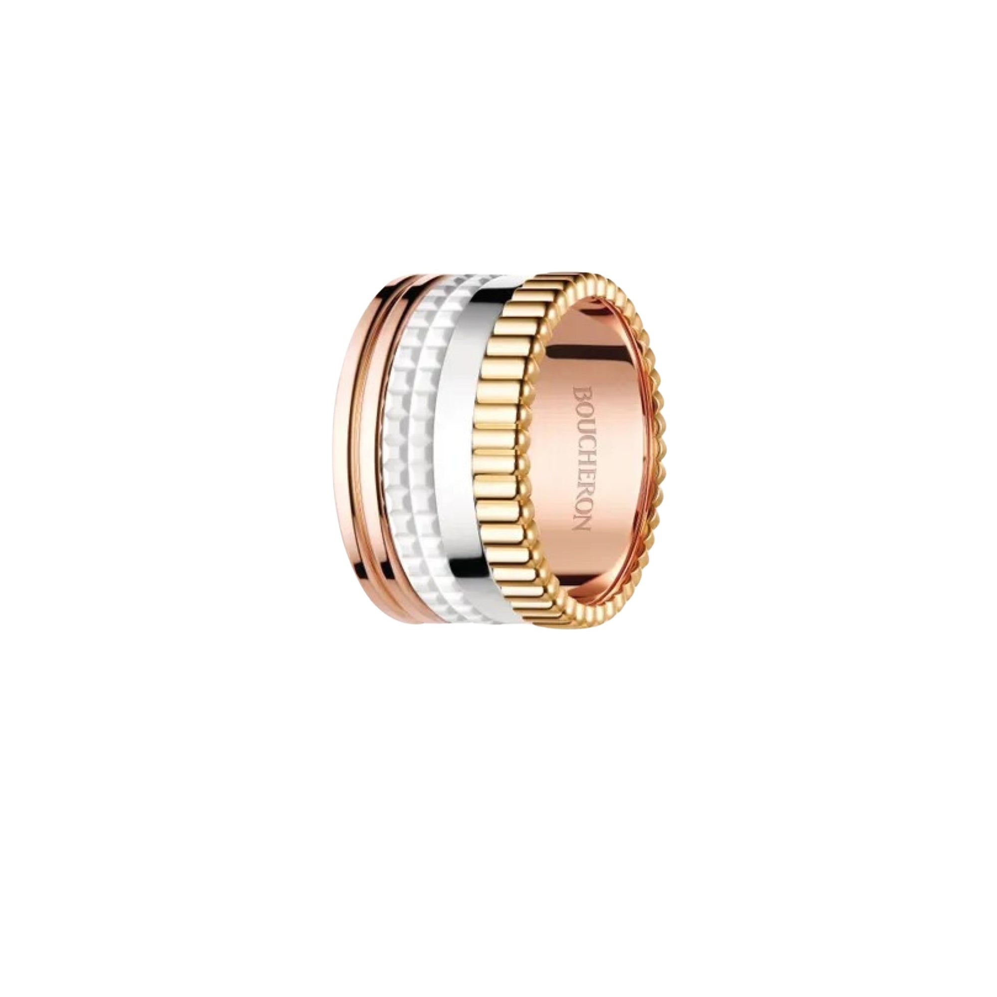 Quatre White Edition L 3 gold & white hyceram Ring - White & Yellow & Pink