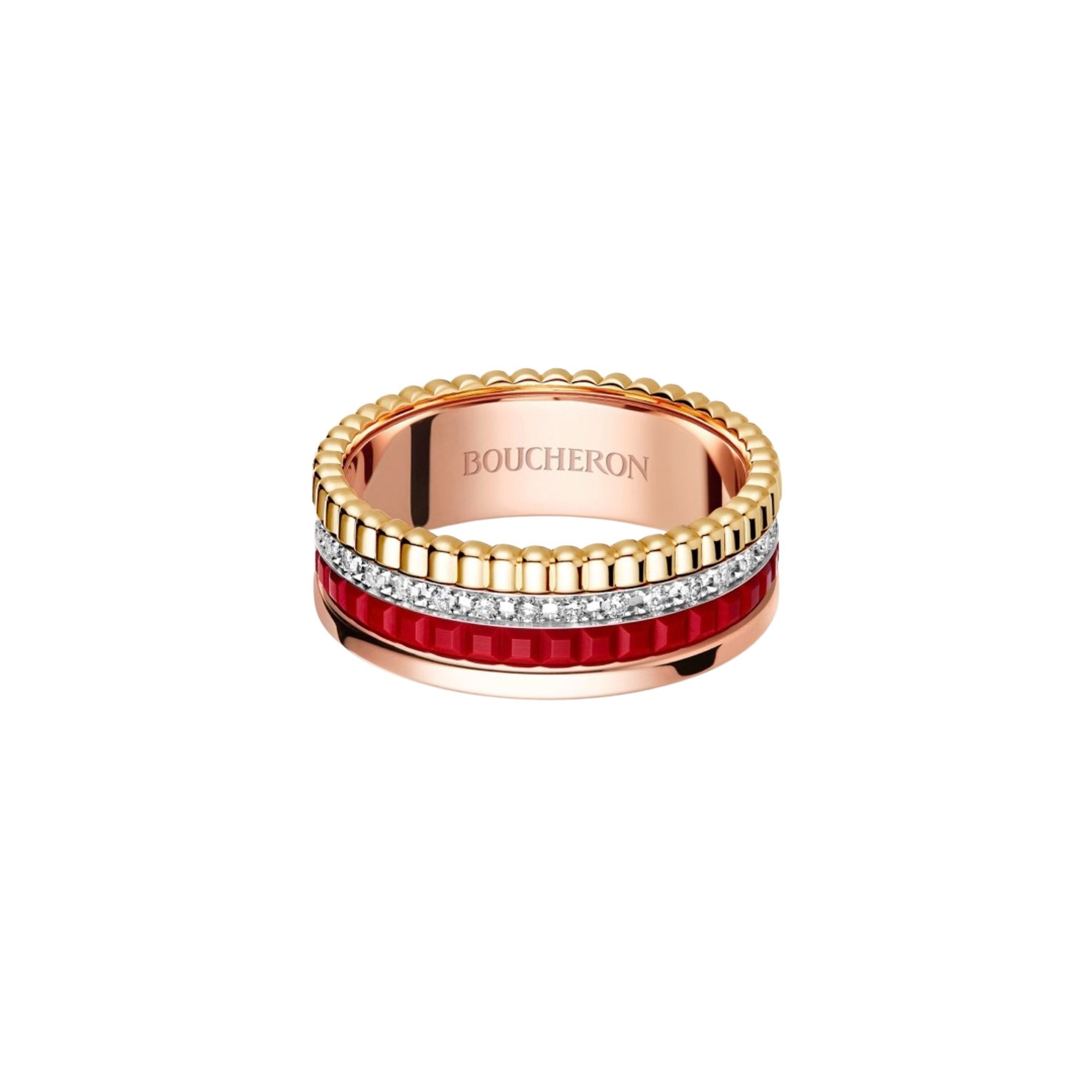 Quatre Red Edition S 3 gold red hyceram & diamonds Ring - White & Yellow & Pink
