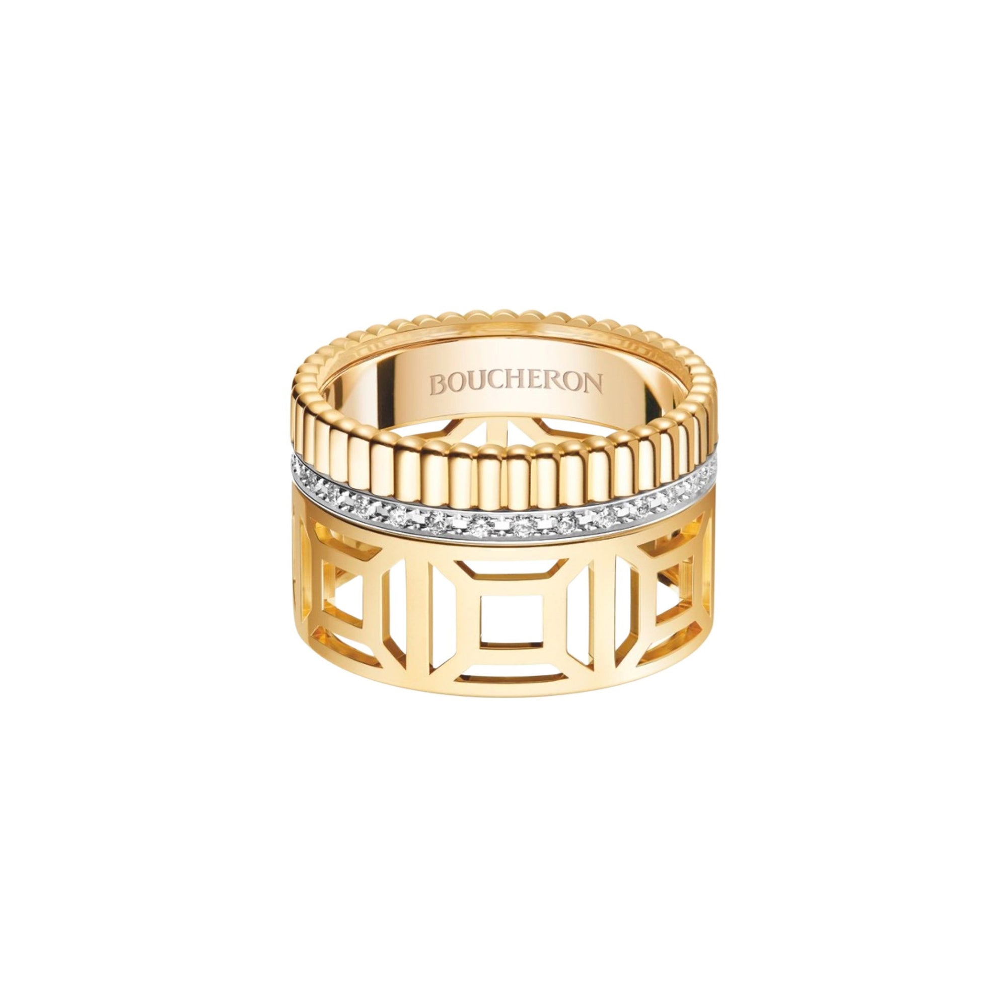 Quatre Radiant Edition Openwork L yellow and white gold & diamonds Ring - Yellow & White